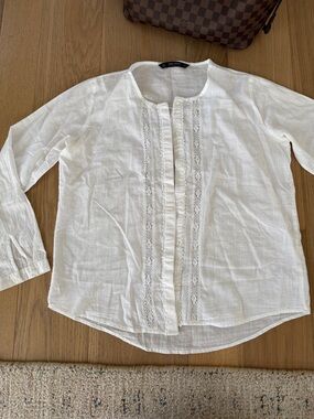 Zara White Lace-Trim Button Front Top